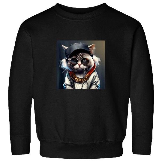 Funny Cool Hip Hop DJ Music Producer Rapper Cat BACK PRINT Sweatshirts