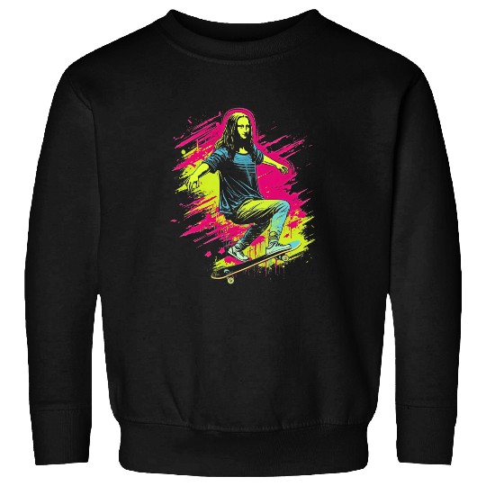 Funny Mona Lisa Skateboarding Cool Retro Y2K EDM 6 Sweatshirts