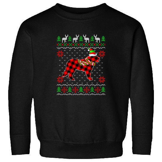 Merry Christmas Bernese Mountain Dog Ugly xmass Red Plaid Sweatshirts