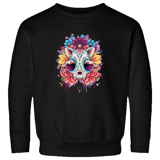 Skeletons Skulls Lover Skeletons Sugar Cat Skull watercolor design Skull Sweatshirts