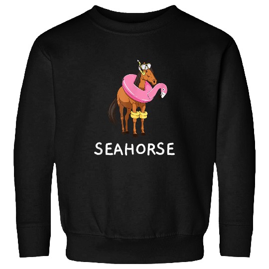Pink Flamingo Seahorse Funny Horse With Flamingo Swimming Equine Flamingos Sweatshirts