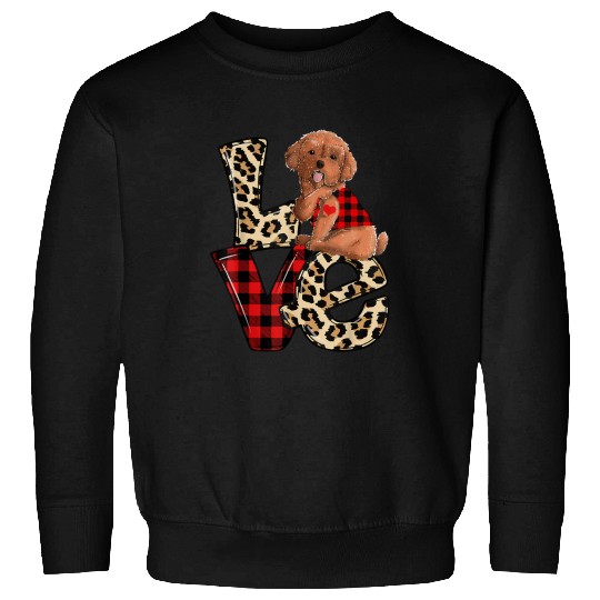Poodles Love Leopard Plaid Happy Valentines Day Dog Lover Poodle dog Sweatshirts