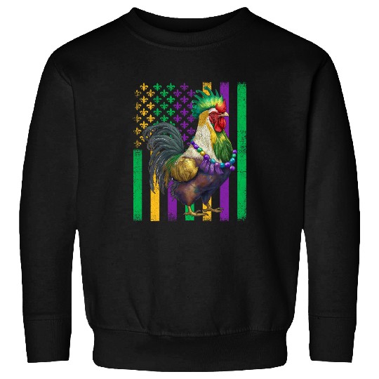 Funny Chicken American Flag Farm Mardi Gras Beads Sweatshirts