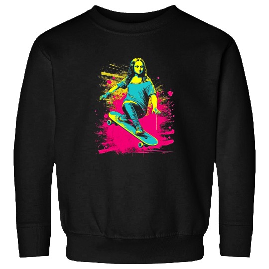 Funny Mona Lisa Skateboarding Cool Retro Y2K EDM 3 Sweatshirts