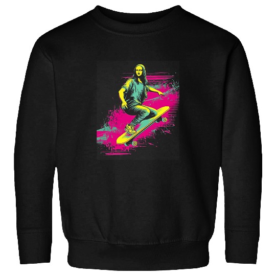 Funny Mona Lisa Skateboarding Cool Retro Y2K EDM 1 Sweatshirts