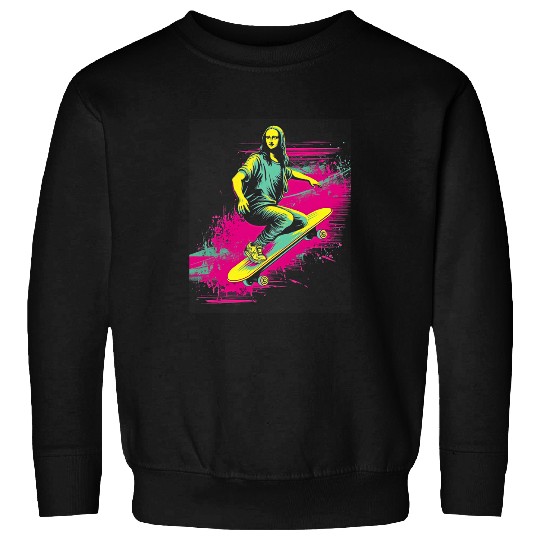 Funny Mona Lisa Skateboarding Cool Retro Y2K EDM 1 Sweatshirts