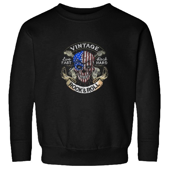 american flag guitar rock and roll skull guitarist Sweatshirts