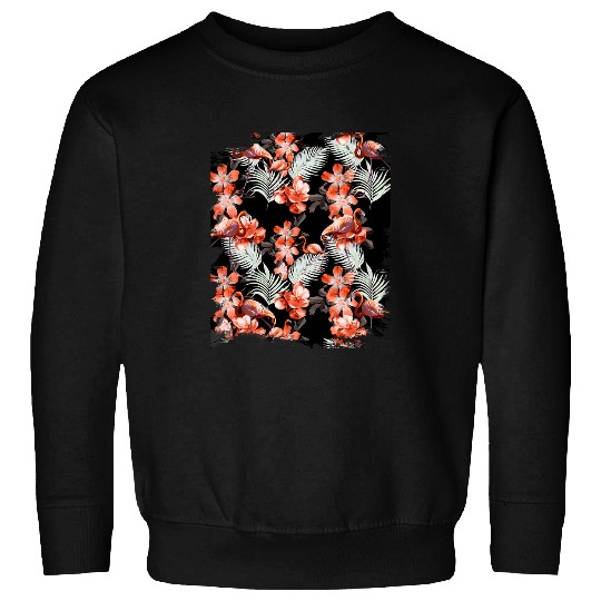 Flamingo Palm Tree Red Flowers Black Sweatshirts
