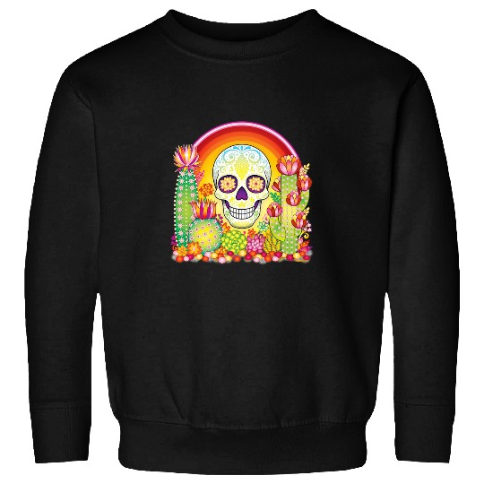 Skeletons Skulls Lover Skeletons Sugar Skull Rainbow Cactus and SucculentsColorful Skull Sweatshirts