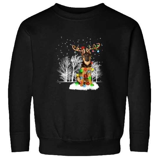 GSD Snow Reindeer Santa Hat Christmas Light471 German Shepherd Dog Dog Sweatshirts