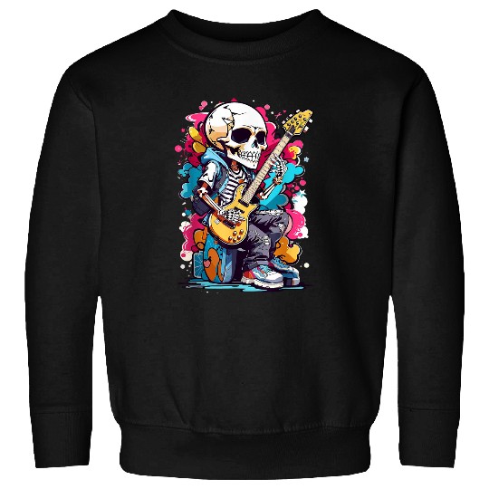 Funny Guitar Cool Skeletons Guitar Costume Cool Guitar Colorful Graffiti 2 Sweatshirts