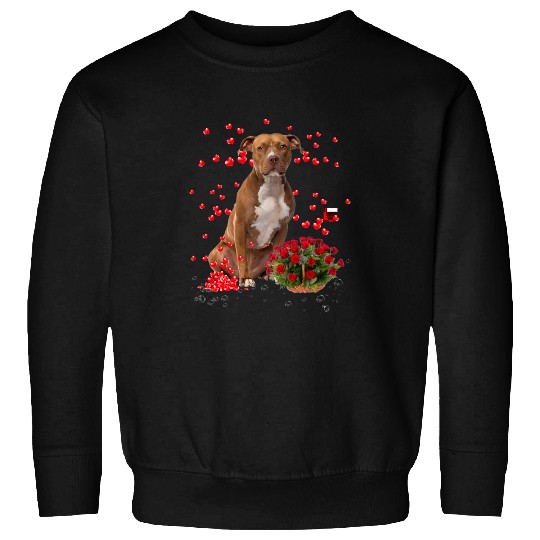 Bully Hearts Balloons And Rose Basket Valentines Day Pitbull Dog Sweatshirts