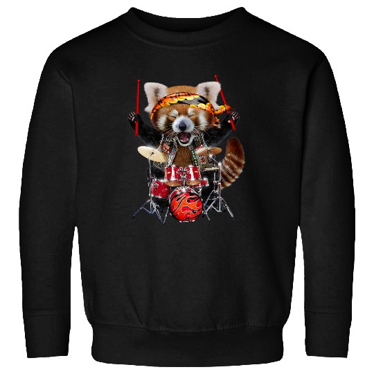 Drums Drummer Punk Red Panda Play Drum in Heavy Metal Band Drums Sweatshirts