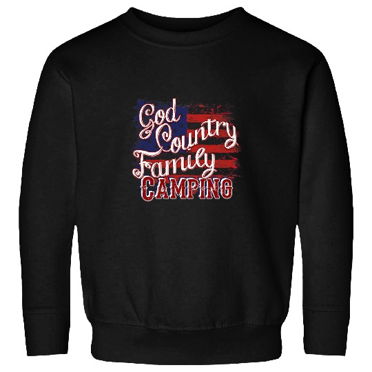 Camping God Country Family Grunge USA Flag Sweatshirts