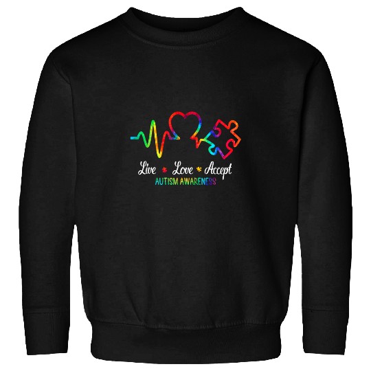 Autism Live Love Accept Autism Awareness Tie Dye Autism Mom Boy Kid Neurodiverse Sweatshirts