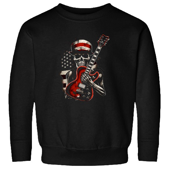 Funny Guitar American Flag Guitar vintages Rock and Roll Skull Guitarist 1 Sweatshirts