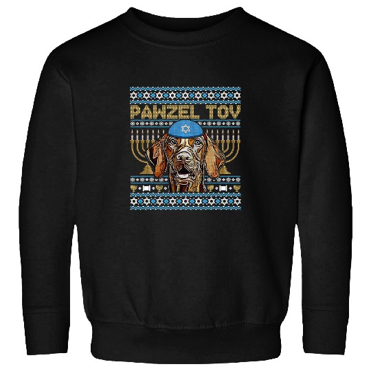 Dog Vizsla Pawzel Tov Jewish Wirehaired Vizsla Dog Funny Hanukkah Sweatshirts
