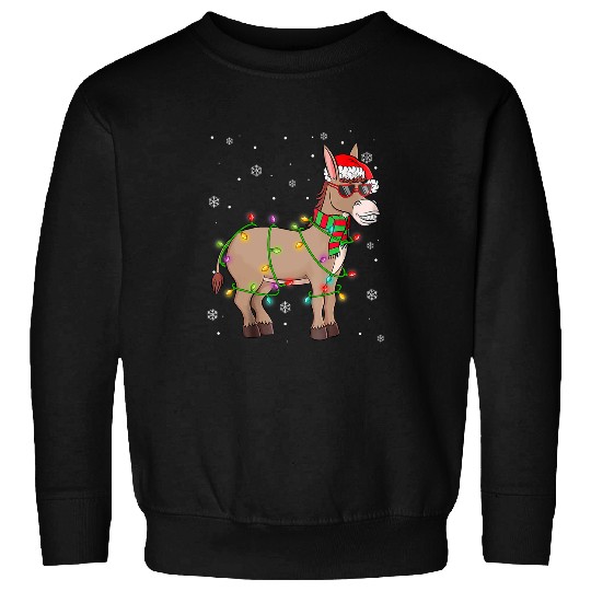 Funny Santa Donkey Christmas Lights Donkey xmass Holiday Sweatshirts