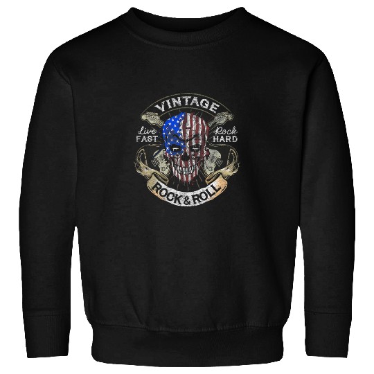 Funny Guitar american flag guitar rock and roll skull guitarist Sweatshirts