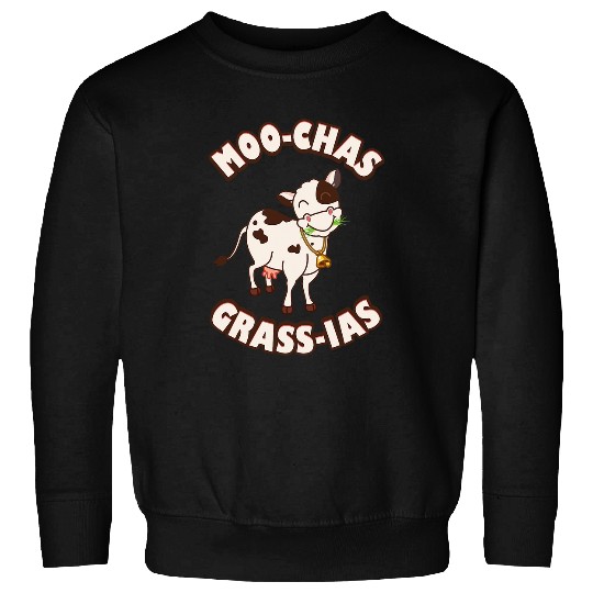 Cow Lover Cute Smiling Spanish Cow Eating Grass MOOCHAS GRASSIAS Sweatshirts