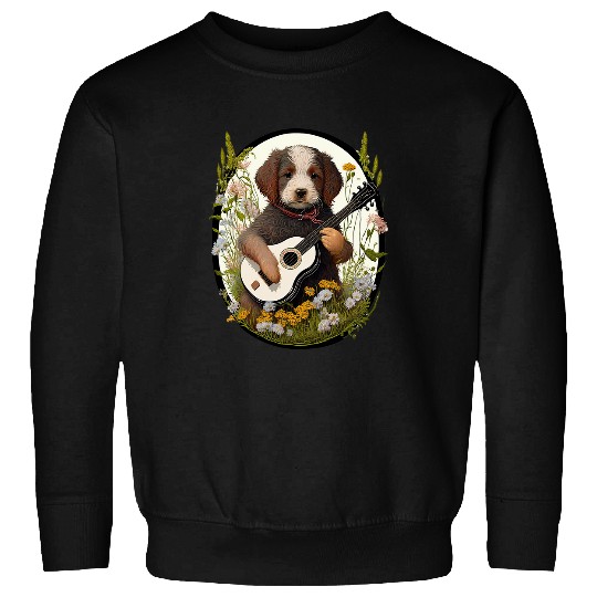 Funny Guitar Fairycore Musician Dog Playing Guitar Aesthetic Wildflower Guitarist Sweatshirts