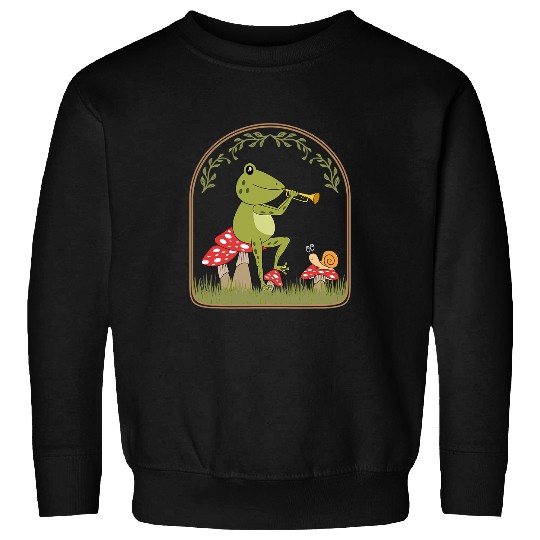 Funny Trumpet Frog Gift Trumpet Lover Cottagecore Aesthetic Frog Playing Trumpet Sweatshirts