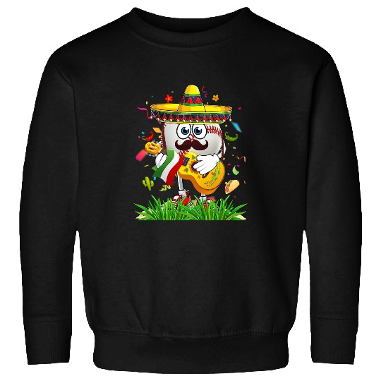 Funny Guitar Baseball Gift Funny Mexican Baseball Ball Sombrero Guitar Cinco De Mayo Sweatshirts