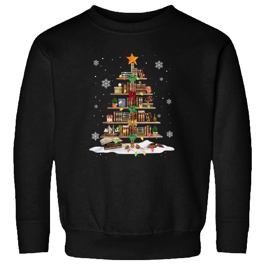 Bookshelf Christmas Tree Books For Book Lovers And Librarian Sweatshirts