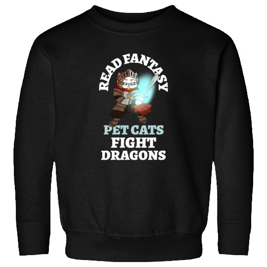 Books Cats Dragons Funny Knight Bookish Fantasy Bibliophile Sweatshirts