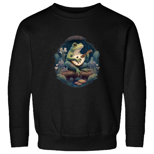 Funny Banjo Frog Cottagecore Aesthetic Frog Playing Banjo on Mushroom Cute Sweatshirts