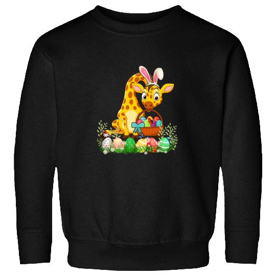 Happy Easter Bunny Giraffe Holding Easter Egg Basket Sweatshirts