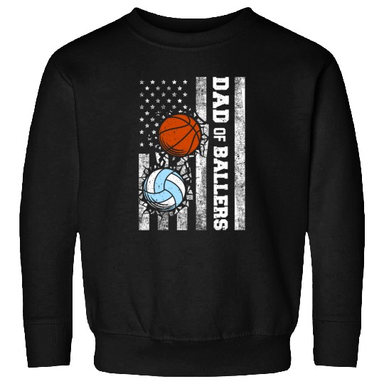 Sport Basketball Dad of Ballers Funny USA Flag Volleyball Basketball Dad Sweatshirts