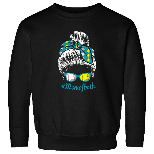 Sport Baseball Womens Mom Of Both Messy Bun Baseball Softball Clothes For Women Sweatshirts