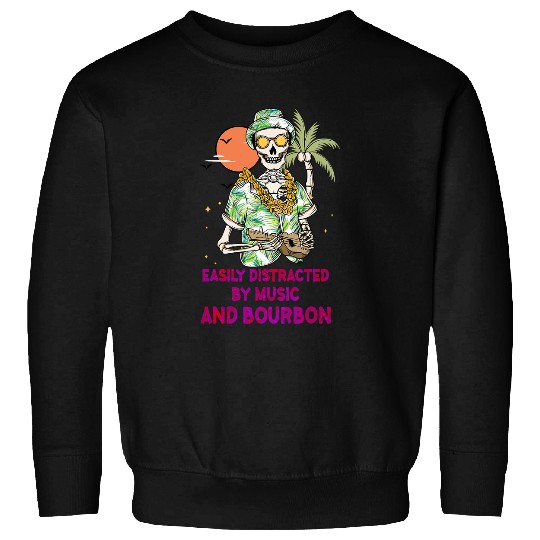 Funny Guitar Easily Distracted By Music Bourbon Skeletons Ukulele Guitarist Sweatshirts