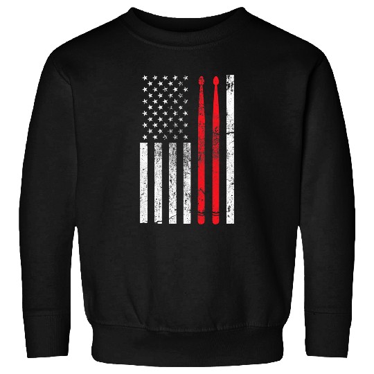Funny Drummer American Flag Drum Sticks Patriotic Drummer Gift Sweatshirts