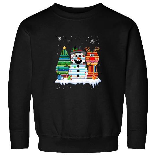 christmas figure book stack snowman reindeer book stack 21 Sweatshirts