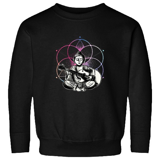 Funny Guitar Buddha Playing Guitar Yoga Zen Meditation Music Lover Gift Sweatshirts