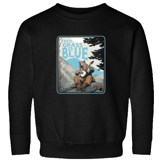 Funny Banjo Cute Cottagecore Grizzly Bear Playing Banjo My Grass Is Blue Sweatshirts