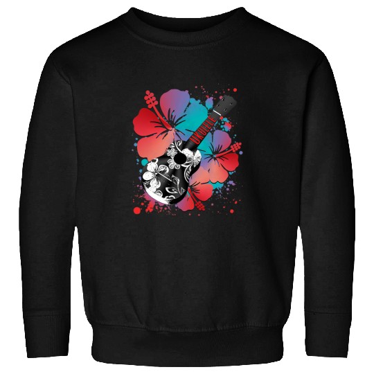 Funny Ukulele Black UKULELE Hawaii and HIBISCUS flowers Music Sweatshirts
