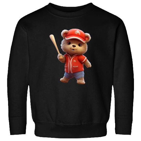 Sport Baseball Cute Baseball Teddy Bear Red Jersey Cap Softball Sweatshirts