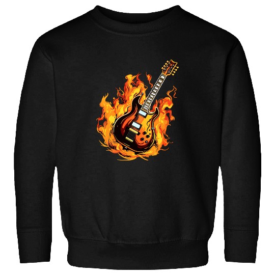 Funny Guitar Burning Guitar Rock And Roll Flames Music Lover Print Sweatshirts