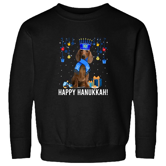 Dachshund Pet Funny Dachshund Menorah Hat Christmas Happy Hanukkah Jewish 4 Sweatshirts
