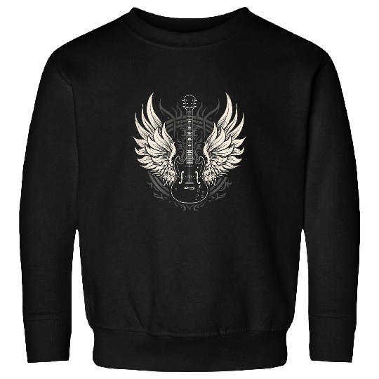 Funny Guitar Distressed vintages Retro 80s Rock Roll Music Guitar Wings Guitarist Sweatshirts