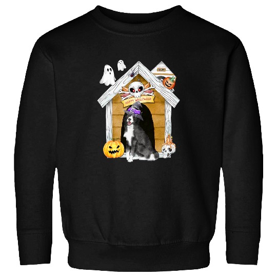 Border Collie Pet Halloween Border Collie Dog Witch Haunted House Sweatshirts
