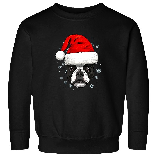 Boston Terrier Pet Santa Hat Christmas Boys Girls Xmas Sweatshirts