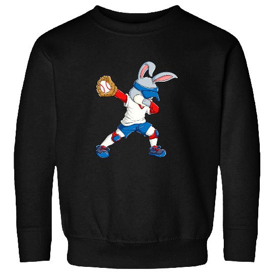Sport Baseball Dabbings Bunny Easter Day Baseball Catcher Happy Easter Boys Sweatshirts
