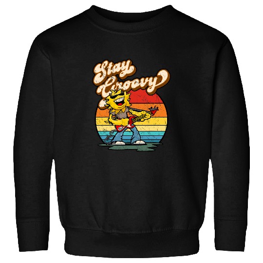 Funny Guitar Lover Retro Stay Groovy vintages Classic Rock Guitar Playing Sun Sweatshirts