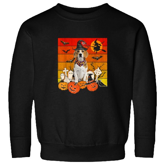 Beagle Pet Vintage Retro Beagle Dog Witch Scary Pumpkins Halloween 90 Sweatshirts