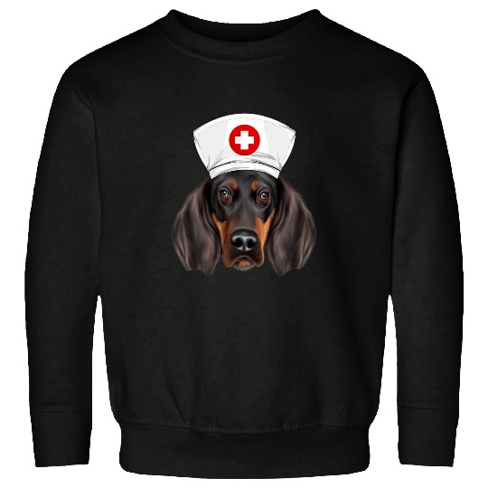 Coonhound Pet Black and Tan Coonhound Wearing a nurses Hat Sweatshirts