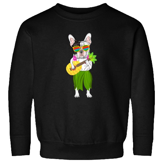 Funny Ukulele Hawaiian French Bulldog pineapples Ukulele Summer Vacation Sweatshirts